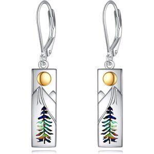 Mountain Earrings 925 Sterling Silver Abalone Dangle Drop Mountain Jewelry Gift
